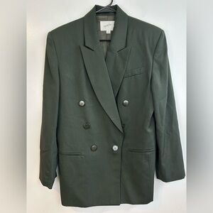 Jacqueline Ferrar Dark Olive Green Wool Blend Doubled Breasted Blazer Size 10